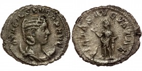 Otacilia Severa (Augusta, 244-249). AR Antoninianus. Rome, AD 249. 
Diademed and draped bust right set on crescent. 
Rev: Pietas standing left lifting...