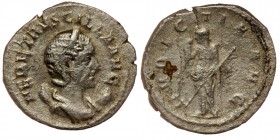 Herennia Etruscilla (wife of T. Decius) AR Antoninianus. Rome, AD 250.
draped bust to right with diadem on crescent
Rev: Pudicitia standing to left, s...