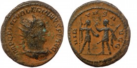 Valerian I BI Antoninianus. Antioch, AD 253-260 AD. 
IMP C P LIC VALERIANVS AVG, radiate, draped and cuirassed bust right.
Rev: VIRTVS AVGG, Valerian ...