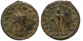 Gallienus. A.D. 253-268. AE antoninianus
Radiate and cuirassed bust right
Rev: Jupiter standing left, holding globe and scepter
3.12 gr. 21 mm