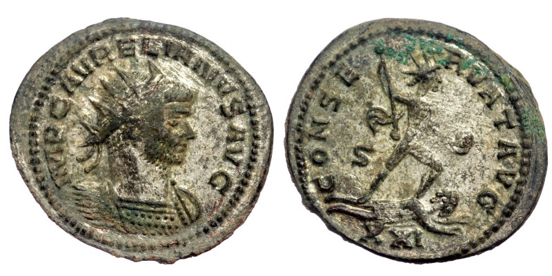 AURELIAN (270-275). AE24 silvered Antoninianus. Antioch. 
IMP C AVRELIANVS AVG R...