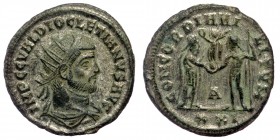 Diocletian (284-305) AE21 silvered Antoninianus. Cyzikus, struck AD 283-285. 
mIMP CC VAL DIOCLETIANVS AVG - radiate, draped and cuirassed bust right ...