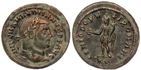 Maximian AD 297-299. Follis or Nummus. Cyzicus, AD 297-299. 
IMP C M A MAXIMIANVS P F AVG, laureate head right. 
Rev: GENIO POPVLI ROMANI, Genius stan...