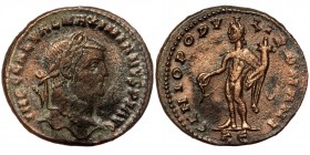 Galerius Cyzicus, AD 305-306. Follis or nummus. AE
IMP C GAL VAL MAXIMIANVS P F AVG, laureate head right.
Rev: GENIO POPVLI ROMANI, Genius standing le...