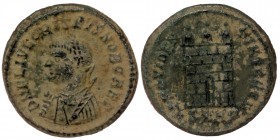 Crispus (AD 316-326). AE18 silvered nummus, Heraclea, 3rd officina, ca. AD 318-320. 
D N FL IVL CRISPVS NOB CAES, laureate bust of Crispus left in Imp...