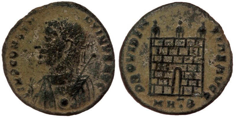 Constantine I AE19 silvered Follis. Heraclea, AD 317. 
IMP CONSTANTINVS AVG, lau...