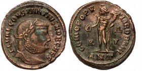 Constantius I as Caesar AD 293-305. Struck AD 300-301. Antioch AE Follis
FL VAL CONSTANTIVS NOB CAES, laureate head right
Rev: GENIO POPV-LI ROMANI, G...
