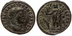 Crispus as Caesar (316-326), AE Follis
Issued 317-320. Nicomedia
Obv: Laureate and draped bust right
Rev: Jupiter standing left holding Victory on glo...