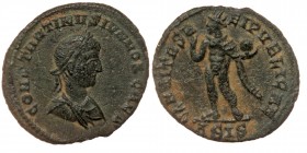 Constantine II, 337-340. Siscia, Follis, AE19
CONSTANTINVS IVN NOB CAES, laureate, draped, cuirassed bust right / CLARITAS REIPVBLICAE, radiate Sol st...
