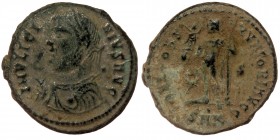 Licinius I (308-324), AE18 silvered Follis, Cyzicus mint, 6th officina. Struck AD 317-320. 
IMP LICI-NIVS AVG, laureate bust left wearing Imperialmant...