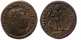 Licinius I, 308-324. Follis Heraclea, 315-316. AE 
IMP C VAL LICIN LICINIVS P F AVG Laureate head of Licinius I to right. 
Rev. IOVI CONS-ERVATORI AVG...