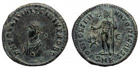 Licinius II (Caesar, AD 317-324)AE20 Follis Cyzicus mint, 5th officina. Struck AD 317-320. 
D N VAL LICIN LICINIVS NOB C laureate bust left wearing Im...
