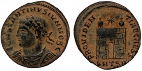 Constantius II. As Caesar, A.D. 324-337. AE Thessalonika
laureate and cuirassed bust of Constantius II, Caesar left
Rev: Cap gate of 5 layers, no door...