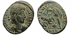 Constantius II (337-361). AE follis. Thessalonica. 
DN CONSTAN-TIVS PF AVG pearl-diademed, draped, cuirassed bust right 
FEL TEMP-REPARATIO soldier sp...