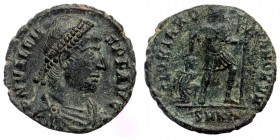 Valens (364-378), AE18 follis Cyzicus, AD 367-375 
DN VALENS PF AVG pearl diademed, draped, cuirassed bust right. 
RevŁ GLORIA ROMANORVM emperor walki...