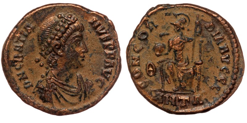 Gratian. A.D. 367-383. AE. Antioch mint
D N GRATIANVS P F AVG/ Diademed, draped ...