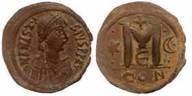 Anastasius I. 491-518. AE36 Follis, Constantinople; 5th officina. Struck circa 498-518. D N ANASTA-SIVS P P AVG, Diademed, draped, and cuirassed bust ...
