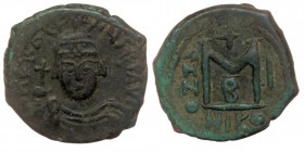 Heraclius AD 610-641. AE Follis Nicomedia.
Crowned facing bust, holding globus-cruciger .
Rev: Large M; cross above; A/N/N/O to left, B/NIKO in exer...