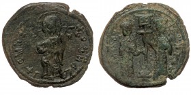 Constantine X Ducas and Eudocia (1059-1067), Constantinople AE28 Follis 
+EMMANOVHΛ; Christ standing facing on footstool, wearing nimbus and holding G...
