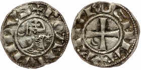 Bohemond III AD 1163-1201. Antioch Denier
helmeted bust of Bohémond to left, between crescent and star
Rev: cross pattée, with crescent in upper right...