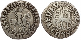 ARMENIA, Cilician Armenia. Royal. Levon II , 1270-1289. Tram 
King right on horseback; holding scepter, pellet in circla and cross in fields. 
Rev. Cr...