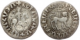 ARMENIA, Cilician Armenia. Royal. Levon II , 1270-1289. Tram.
King right on horseback; holding scepter, pellet in circla and cross in fields. 
Rev. Cr...