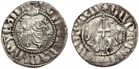 ARMENIA, Cilician Armenia. Royal. Levon I, 1198-1219. Tram. 
Levon seated facing on throne decorated with lions, holding cross and lis, with left foot...