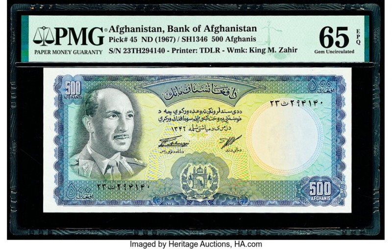 Afghanistan Bank of Afghanistan 500 Afghanis ND (1967) / SH1346 Pick 45 PMG Gem ...