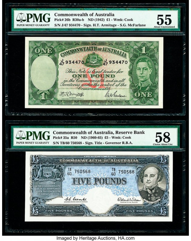 Australia Commonwealth of Australia Reserve Bank 5; 1 Pounds ND (1960-65); ND (1...