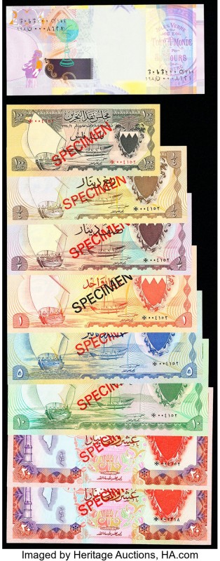 Bahrain Group Lot of 9 Examples Crisp Uncirculated. Red Specimen overprints are ...