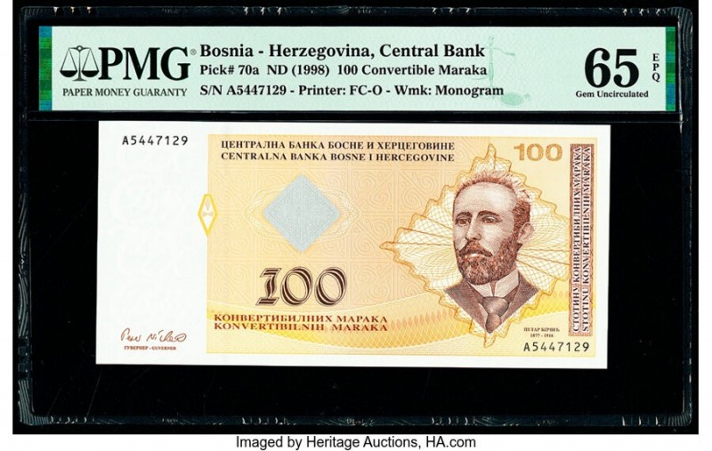 Bosnia - Herzegovina Central Bank 100 Convertible Maraka ND (1998) Pick 70a PMG ...