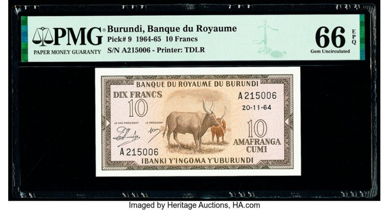 Burundi Banque du Royaume du Burundi 10 Francs 20.11.1964 Pick 9 PMG Gem Uncircu...