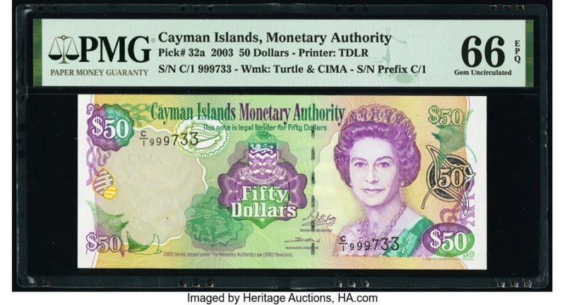 Cayman Islands 50 Dollars 2003 Pick 32a PMG Gem Uncirculated 66 EPQ. 

HID098012...