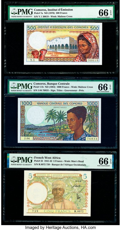 Comoros Institut d'Emission des Comores 500; 1000 Francs ND (1976); ND (1984) Pi...