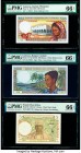 Comoros Institut d'Emission des Comores 500; 1000 Francs ND (1976); ND (1984) Pick 7a; 11b Two Examples PMG Gem Uncirculated 66 EPQ (2); French West A...