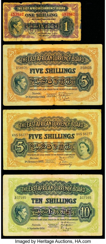 East Africa Currency Board Group Lot of 4 Examples Good-Fine. The one shilling i...