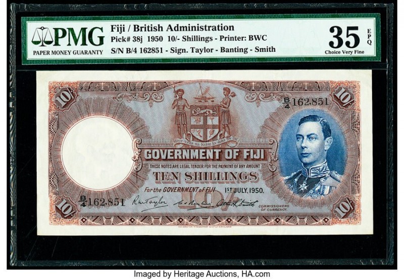 Fiji Government of Fiji 10 Shillings 1.7.1950 Pick 38j PMG Choice Very Fine 35 E...