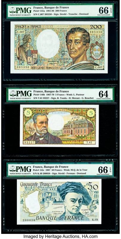 France Banque de France 5; 50; 200 Francs 7.12.1967; 1987; 1981-86 Pick 146b; 15...