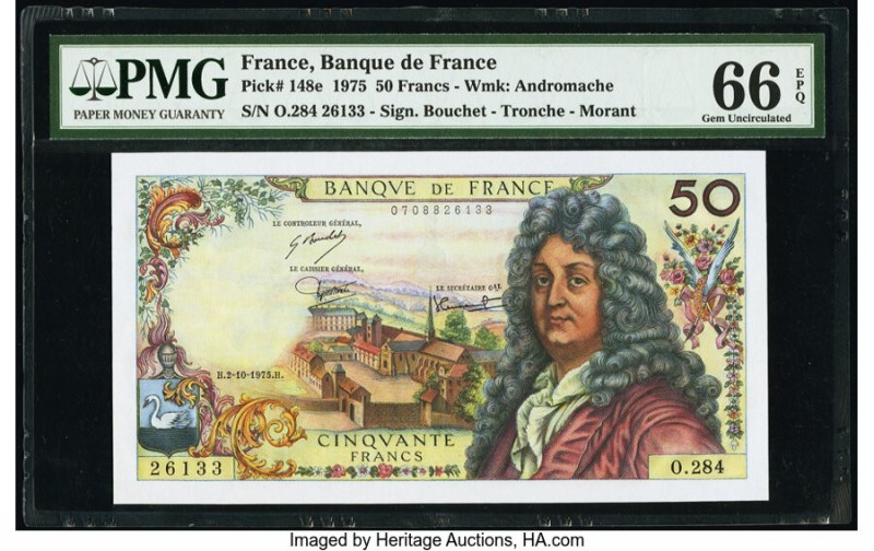 France Banque de France 50 Francs 2.10.1975 Pick 148e PMG Gem Uncirculated 66 EP...