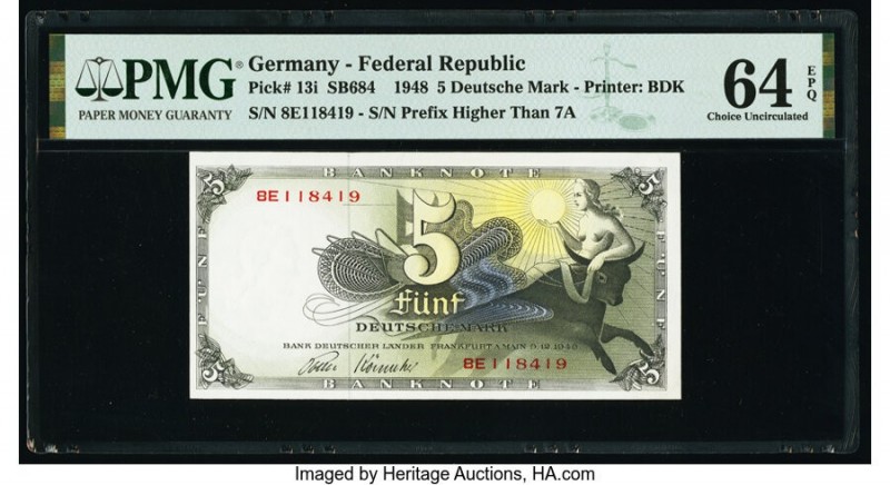 Germany Federal Republic Bank Deutscher Lander 5 Deutsche Mark 9.12.1948 Pick 13...