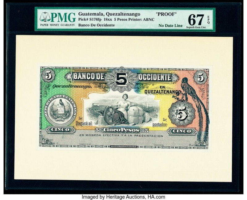 Guatemala Banco de Occidente en Quezaltenango 5 Pesos 18xx Pick S176fp; S176ctp ...