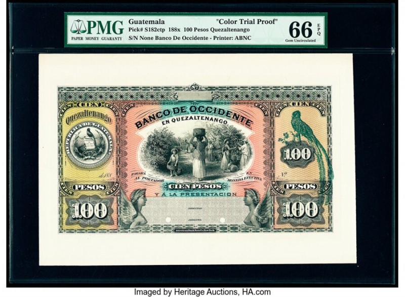Guatemala Banco de Occidente en Quezaltenango 100 Pesos 188x Pick S182ctp Color ...