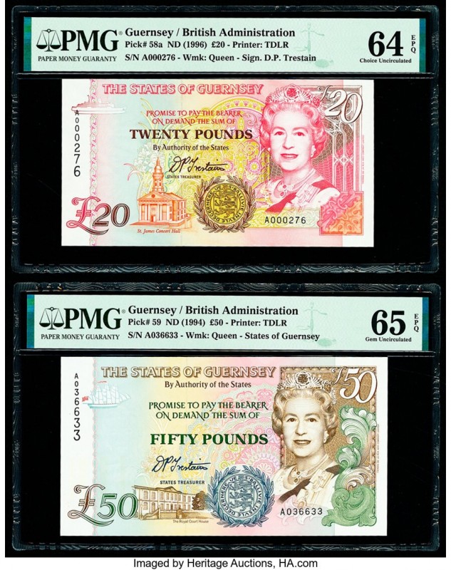 Guernsey States of Guernsey 20; 50 Pounds ND (1996); ND (1994) Pick 58a; 59 Two ...