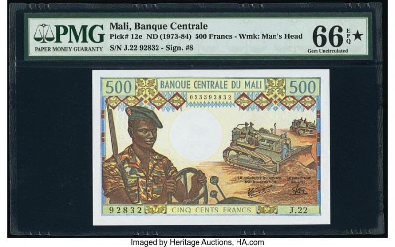 Mali Banque Centrale du Mali 500 Francs ND (1973-84) Pick 12e PMG Gem Uncirculat...