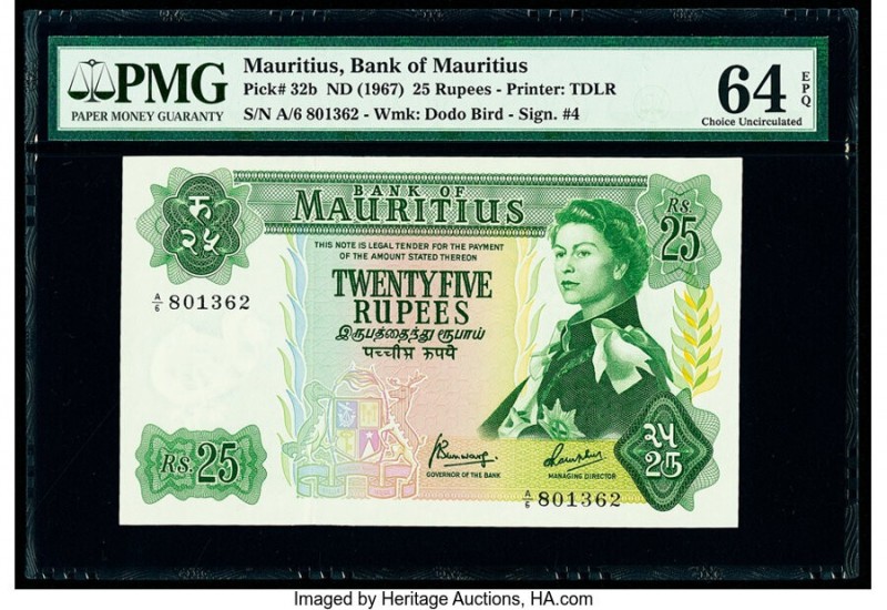 Mauritius Bank of Mauritius 25 Rupees ND (1967) Pick 32b PMG Choice Uncirculated...