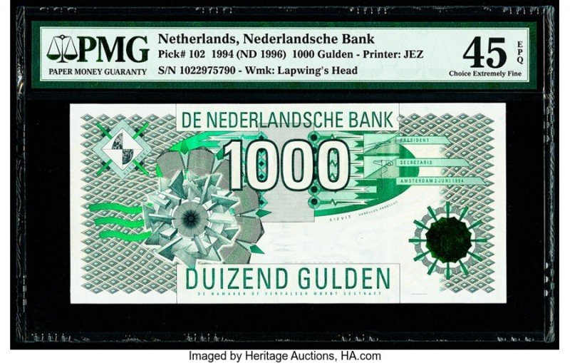 Netherlands Netherlands Bank 1000 Gulden 1994 (ND 1996) Pick 102 PMG Choice Extr...