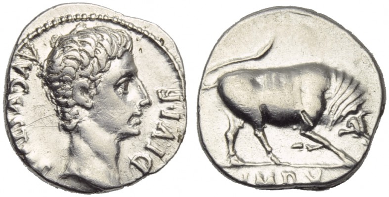 Augustus (27 BC - AD 14), Denarius, Lugdunum, 15-13 BC; AR (g 3,91; mm 18; h 6);...