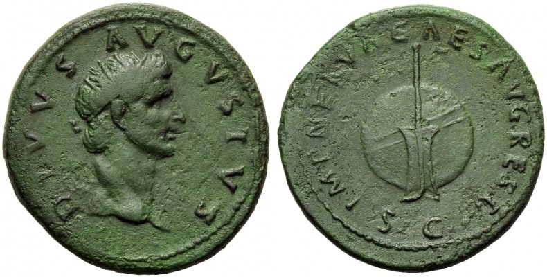 Divus Augustus, Dupondius, Rome, AD 96; AE (g 12,24; mm 30; h 6); DIVVS AVGVSTVS...
