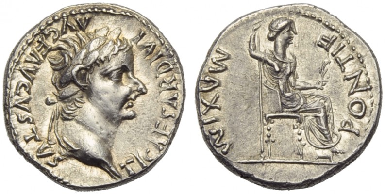 Tiberius (14-37), Denarius, Lugdunum, AD 14-37; AR (g 3,78; mm 18; h 4); TI CAES...
