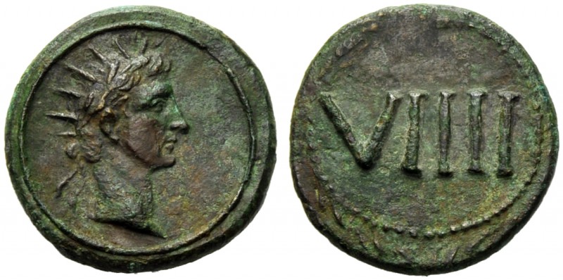 Time of Tiberius, Tessera, Rome, c. AD 17; AE (g 3,85; mm 19; h 9); Radiate head...